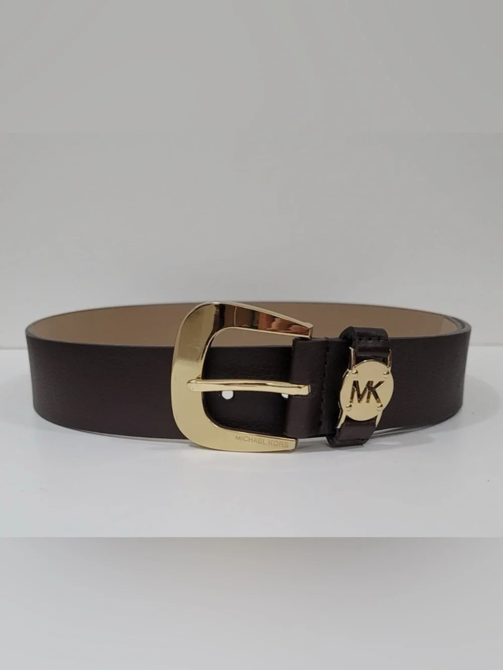 Michael Kors Men's Dark Brown Leather Belt with Gold Buckle XL